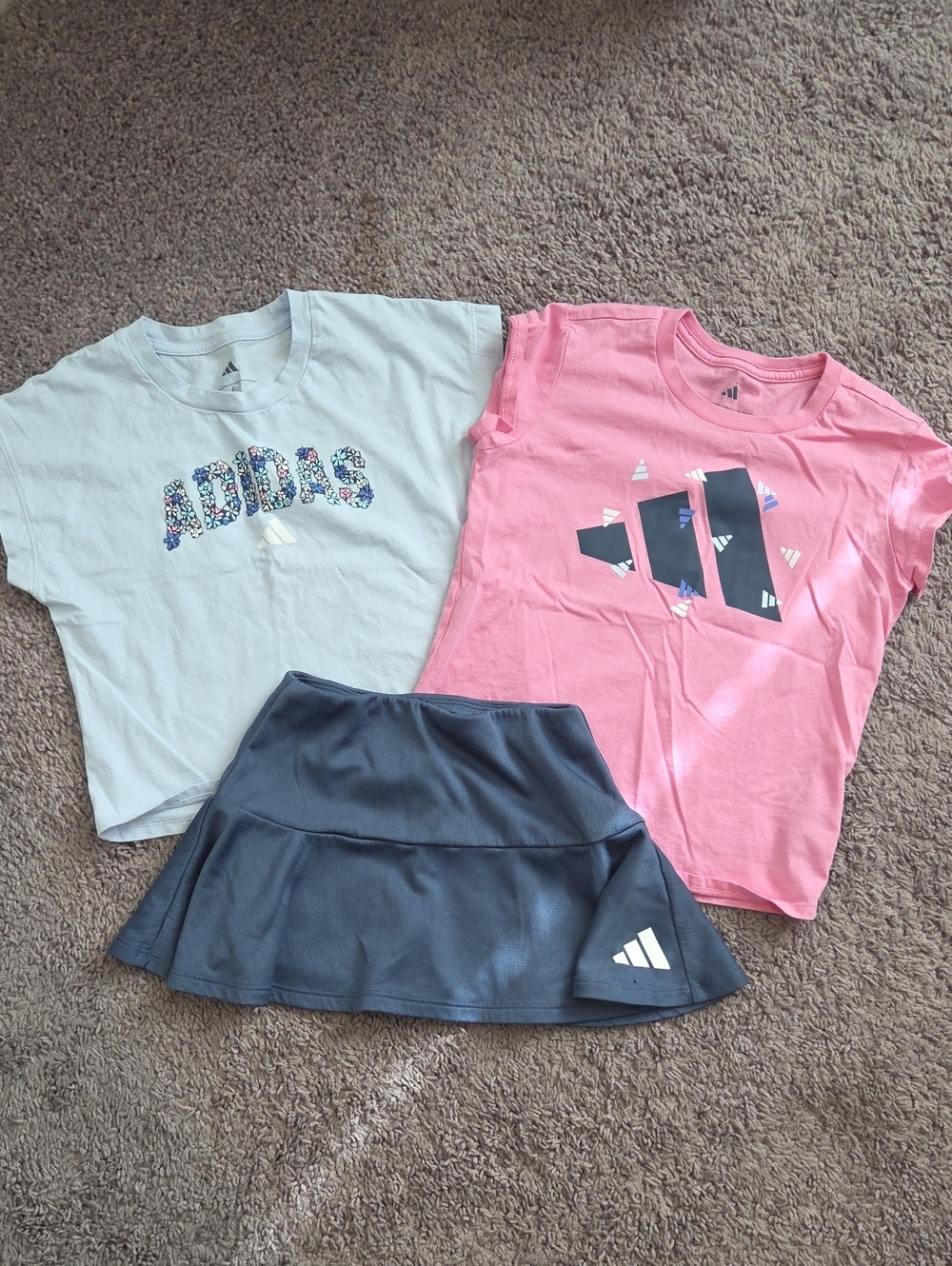 adidas Pink & Light Blue Graphic Tees with Blue Skort